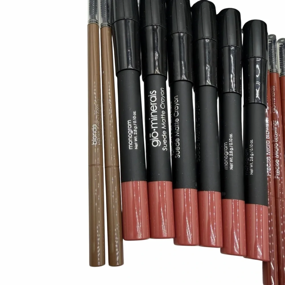GLO MINERALS MAKEUP BUNDLE – SUEDE MATTE LIP CRAYONS & BROW DEFINERS (LOT#47)